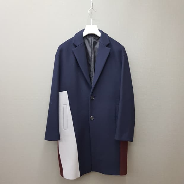 한섬 시스템 이탈리안 패브릭 울 캐시미어 블록 코트 100사이즈