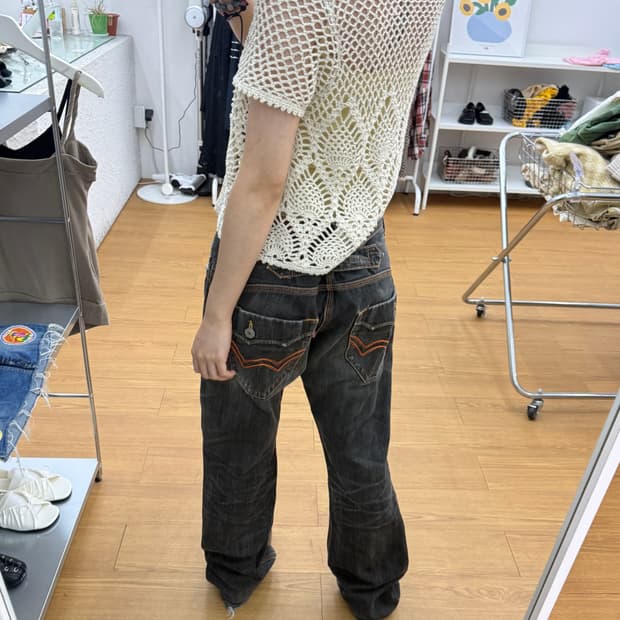 Edwin 에드윈 비죠 웨스턴 세미부츠컷 흑청 롱팬츠