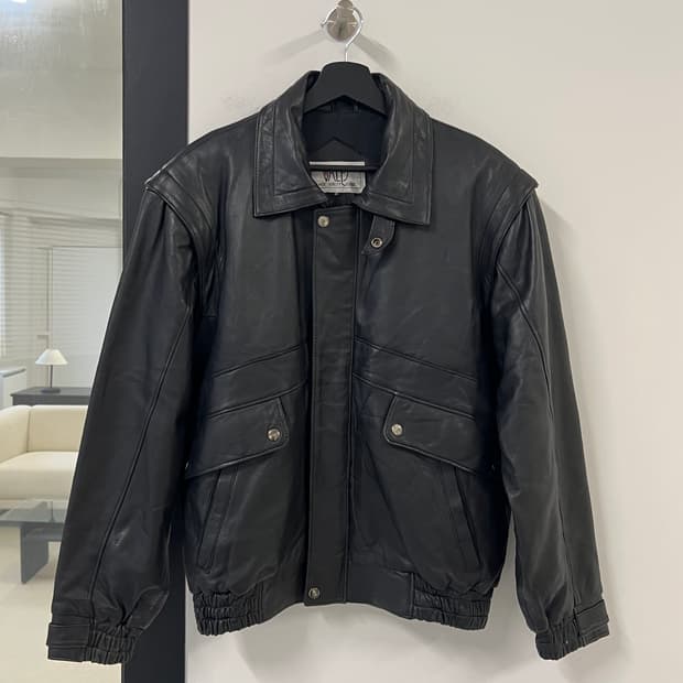 빈티지 블랙 램스킨 하이넥 레더 자켓