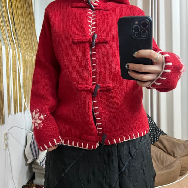 떡볶이단추 니트 후드 가디건