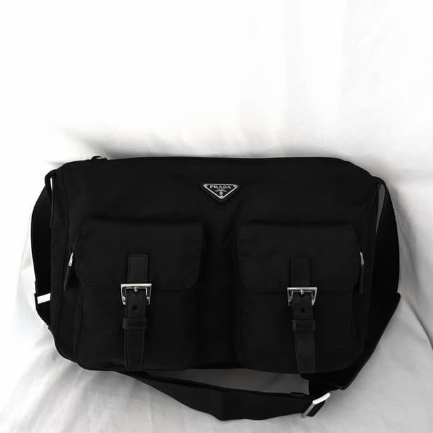 [정품 PRADA] 프라다 투포켓 지퍼 나일론 메신저백 크로스백 라지
