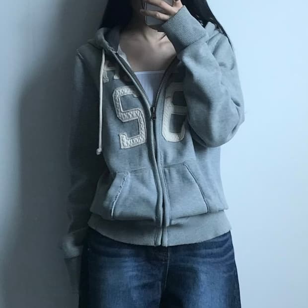 아베크롬비 y2k 와투케 그레이 헤비코튼 후드집업