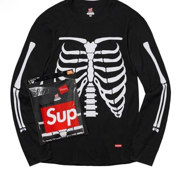 슈프림 헤인즈 본즈 써멀 크루 블랙 