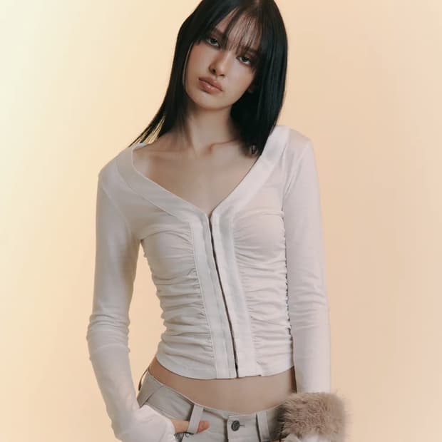 플리즈노팔로우 노팔 칸델라 셔링 후크 롱슬리브 화이 트 아이보리 긴팔