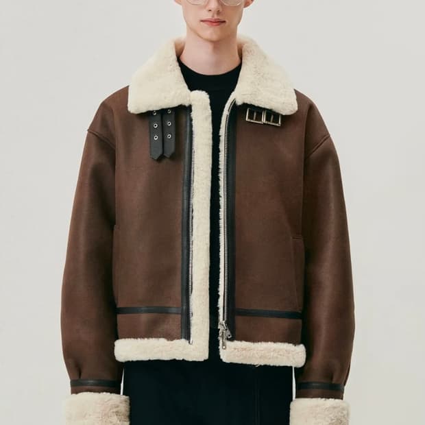 도프제이슨 무스탕 하이넥 레더 무톤 자켓 브라운 2xl xxl