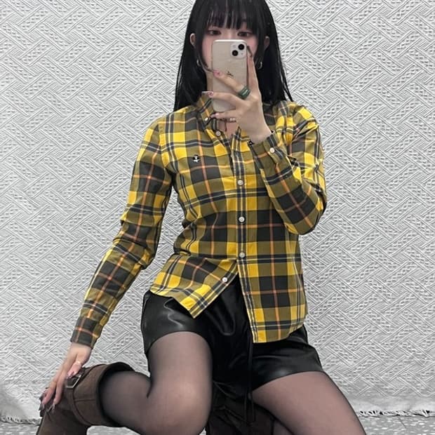 티니위니 컨트리 빈티지 슬림핏 머스타드 체크 셔츠 85 C11997