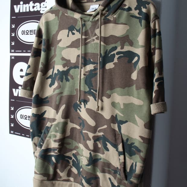 (L-XL) 자라 반팔 티셔츠 후드 카모 밀리터리 스트릿-H33031