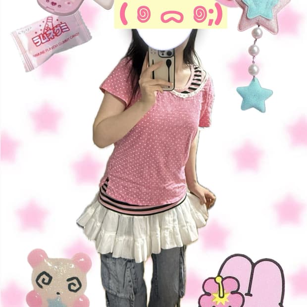 코디세트 히메갸루 딸기우유 y2k 도트 일본빈티지 레이어드 스커트 마멜
