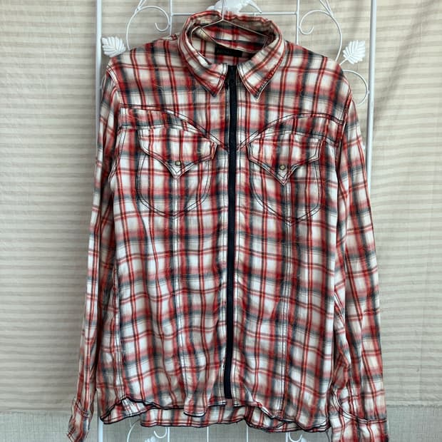빈티지 체크 집업 셔츠 y2k 스트릿 갸루 펑키 일본빈티지540