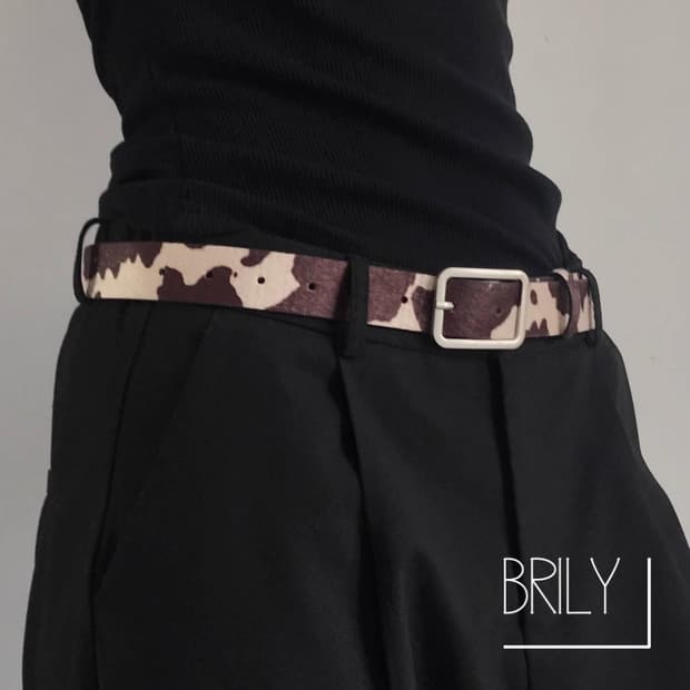 [Unisex] PONY 카우헤어 레오파드 호피 송치털 가죽 벨트 베이지