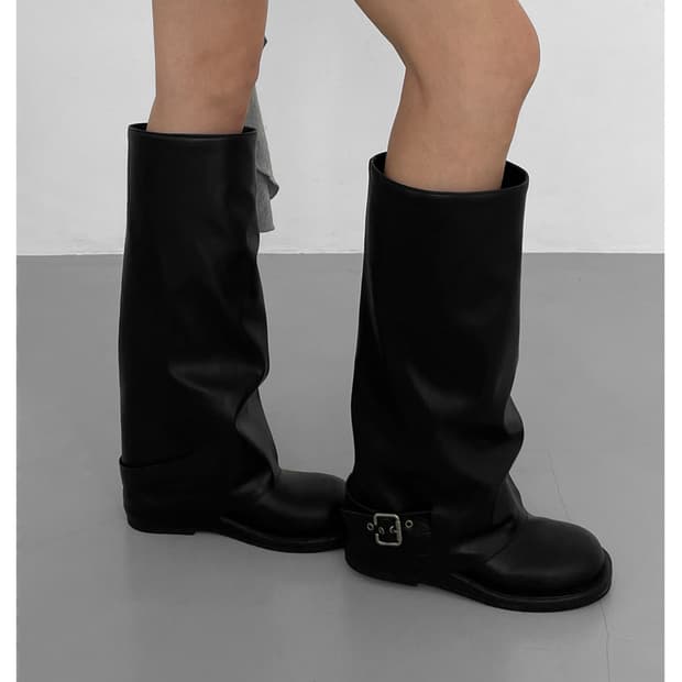 블랙업 나이닝 레더 버클 롱부츠 블랙 245