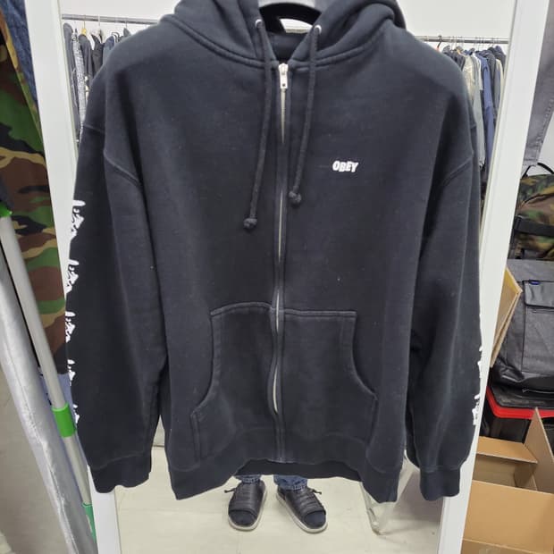 오베이 사이드로고 기모 후드집업 m