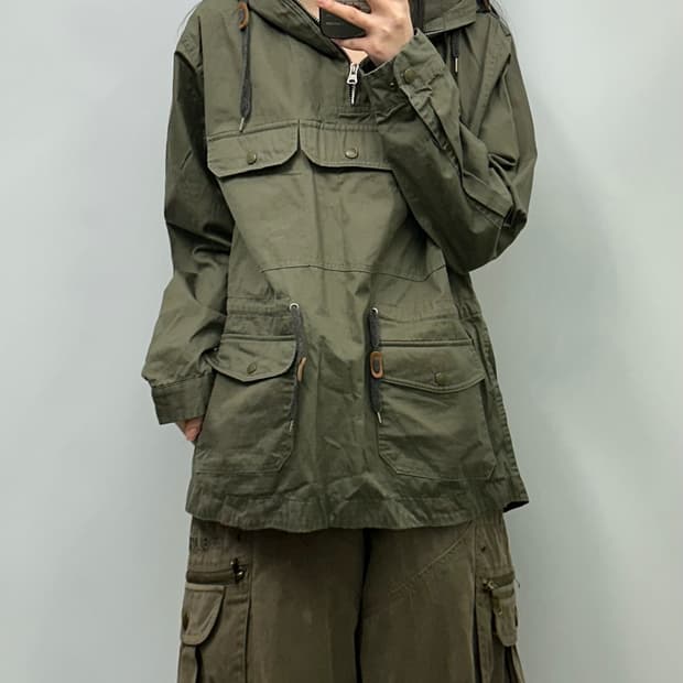 프리즘웍스 유틸리티 카키 아노락 후드