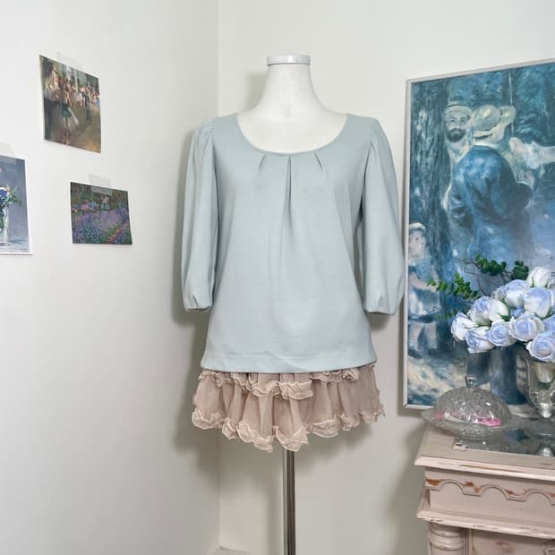 mint pleats puff princess top