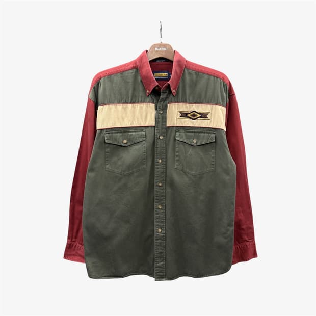 USA VINTAGE 웨스턴 워크셔츠 나바호 패턴 투포켓 디테일 카키
