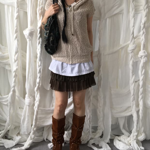 Summer knit hood zip up