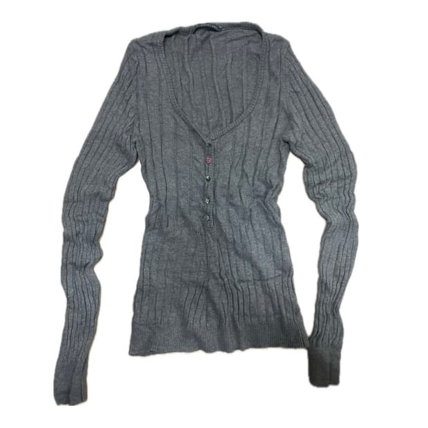 진그레이 u넥 딱붙 단추디테일 가디건