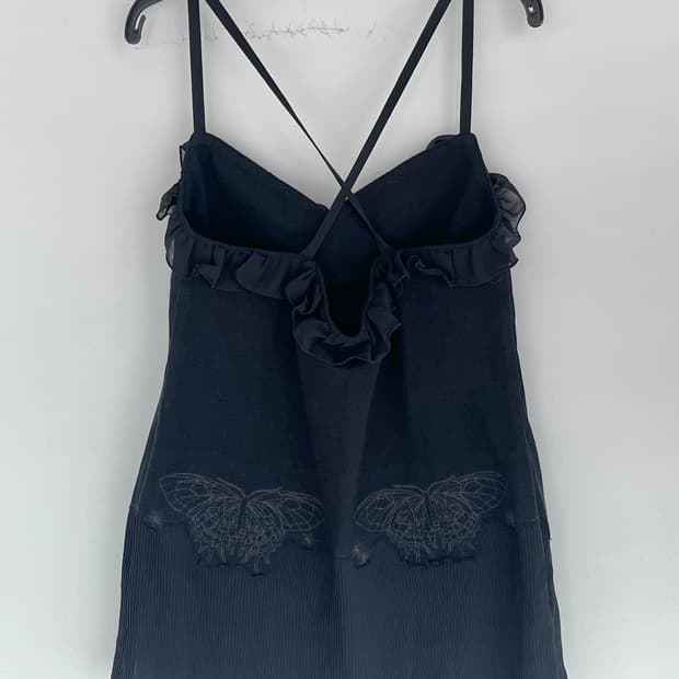 히스테릭 글래머 아카이브 버터플라이 자수 프릴 캐미솔 슬립 탑