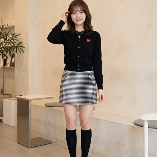 꼼데가르송 플레이 레드 와펜 라운드 가디건 블랙