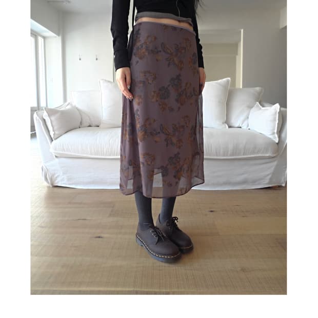 프롬뮤즈 플로럴 미디 스커트