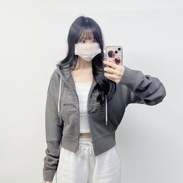 마리떼프랑소와저버 클래식 로고 크롭 후드집업