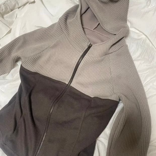 와플 니트 후드집업