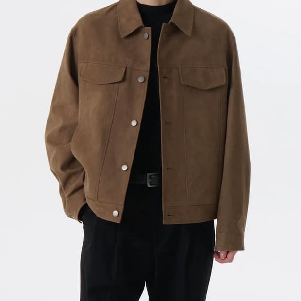 (M) 무탠다드 신세틱 스웨이드 미니멀 트러커 재킷 [라이트 브라운]