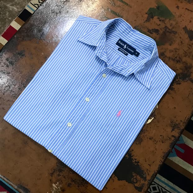 폴로랄프로렌 라이트 블루 스트라이프 반팔 셔츠 남성 105 사이즈