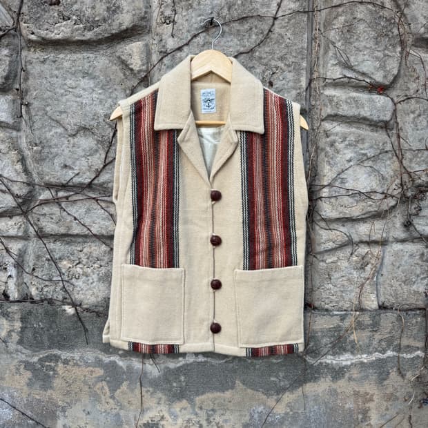 오르테가 핸드 우븐 울 네이티브 무늬 웨스턴 카라 치마요 베스트 조끼