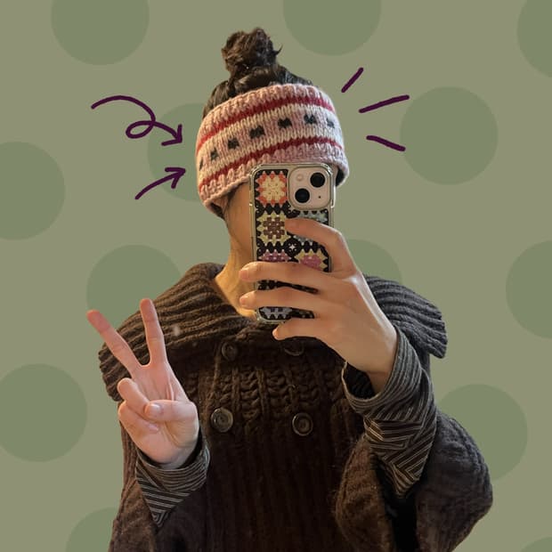 러블리 패턴 핑크 니트 헤어밴드