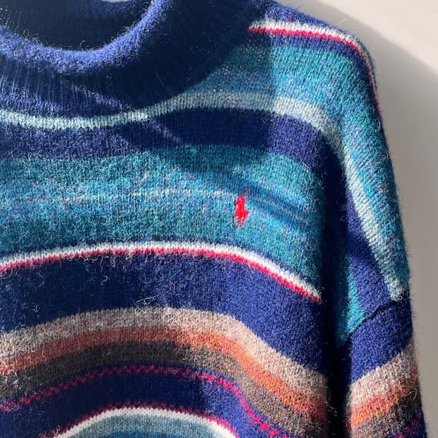 폴로 스트라이프 모크넥 니트 L