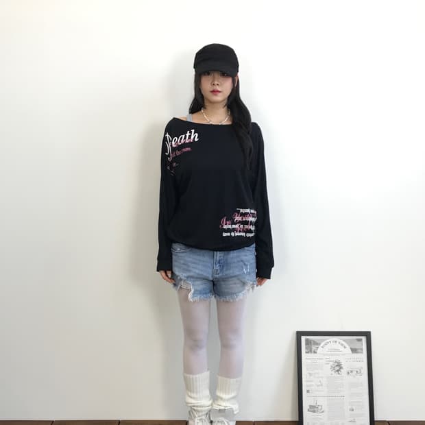 Jpn Y2k Black V-Neck Lettering T-shirts