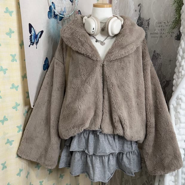 브라운 퍼 크롭 자켓