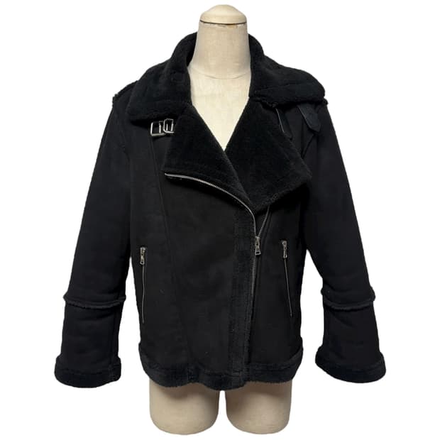 3680 블랙 안감퍼 버클 무스탕 자켓 코트