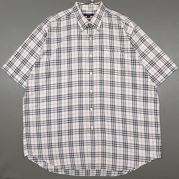 실측 2XL 버버리 크레스트 기사 로고 노바체크 포켓 버튼다운 반팔 셔츠