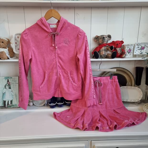 Shirley Temple 핑크 테리 후드 + 스커트 세트업