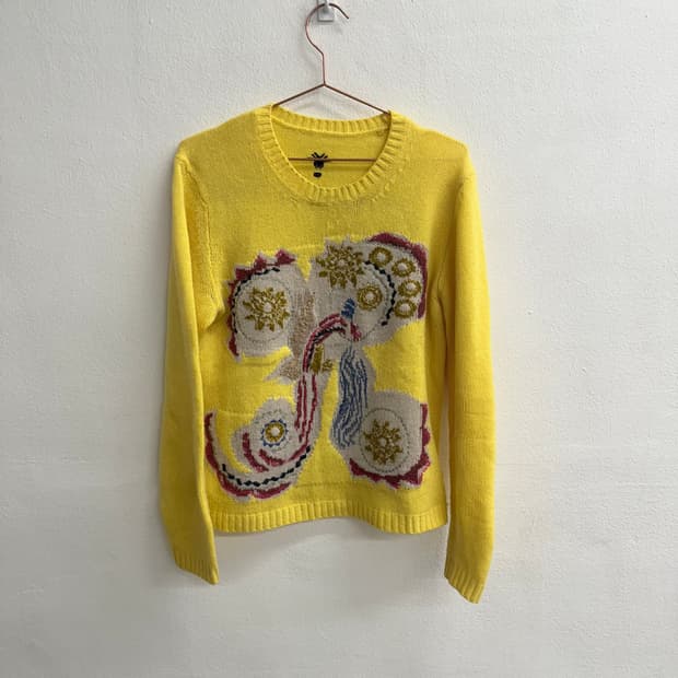 빈티지 캐시미어100% 옐로우 포인트 니트 (M)