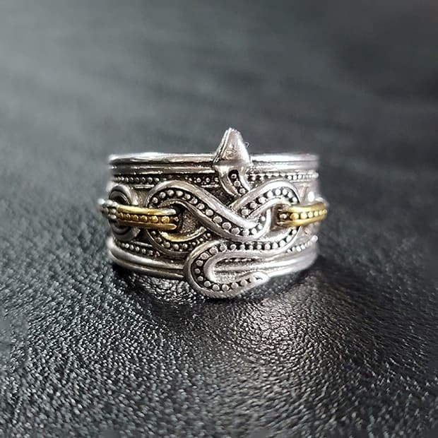 Thalnox 백동 빅사이즈 남자 엔틱 빈티지 비늘 뱀 반지