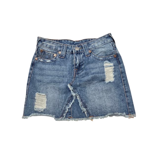 True Religion 트루릴리전 오리엔탈 자수 데님 미니 스커트
