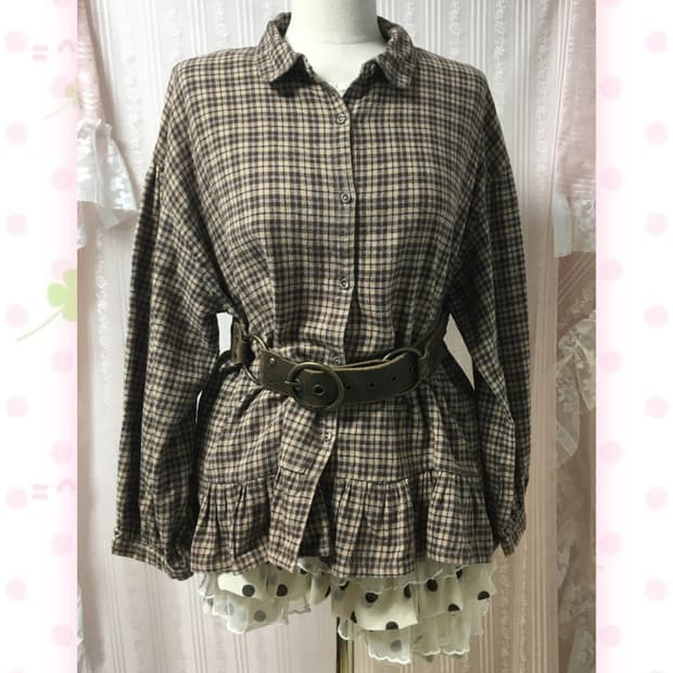 사만사모스 코코아 체크 블라우스