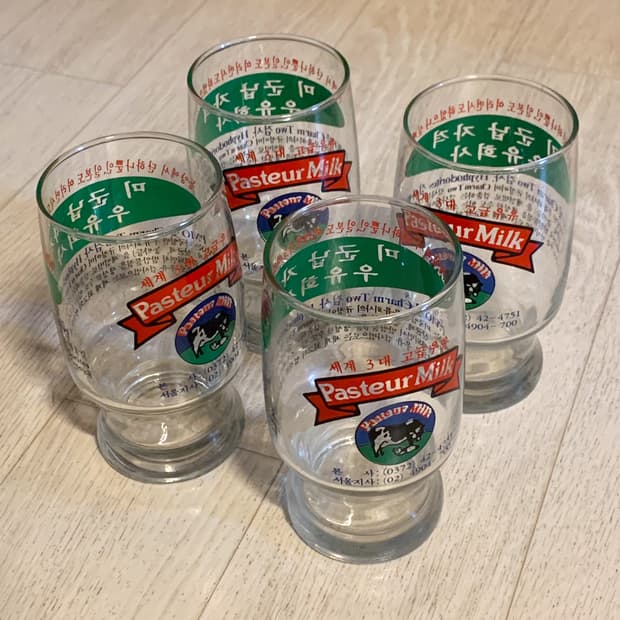 빈티지 파스퇴르 우유잔 4set