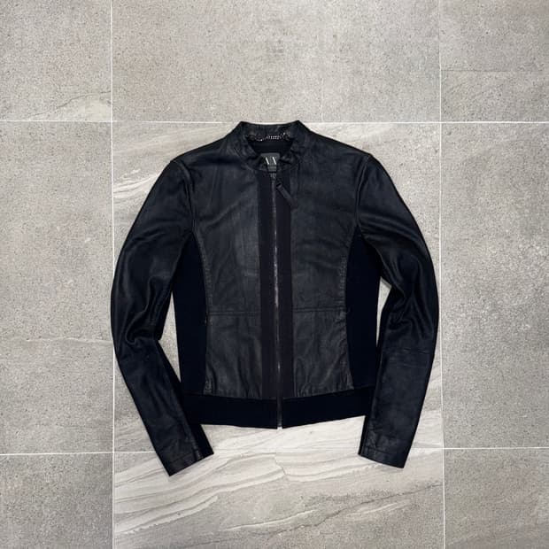 Armani Exchange black goat skin zipup