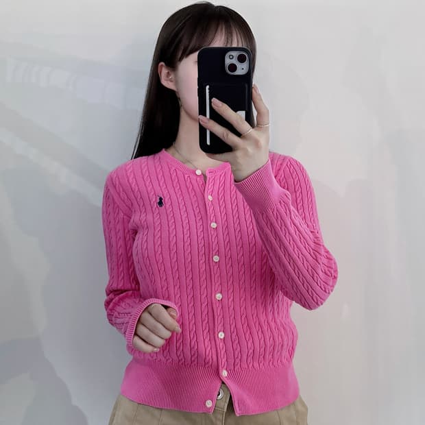 폴로랄프로렌 포니 베이비핑크 케이블 가디건