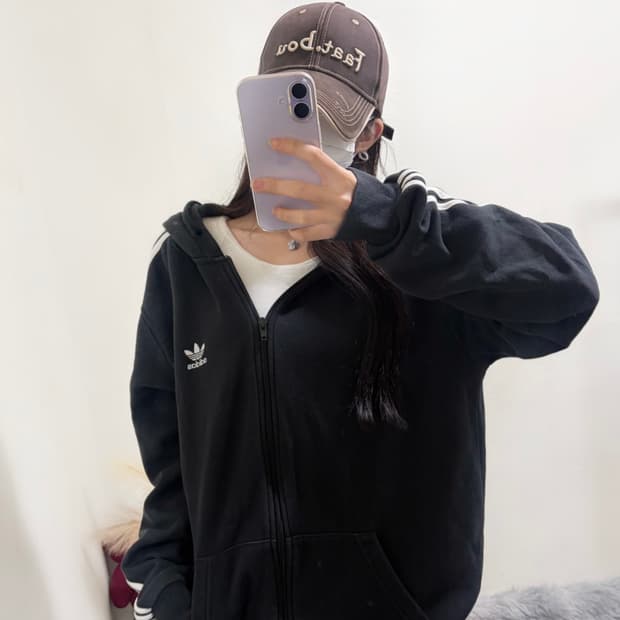 아디다스 트레포일 아방핏 블랙 후드집업(xl)