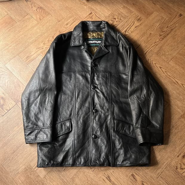 [M]USA 빈티지 퀼팅 라이닝 리얼 레더 블랙 카코트