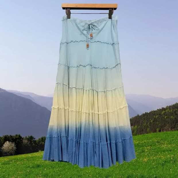 빈티지 하늘색 옐로우 캉캉 롱스커트 그라데이션 스커트 모리걸 하구미