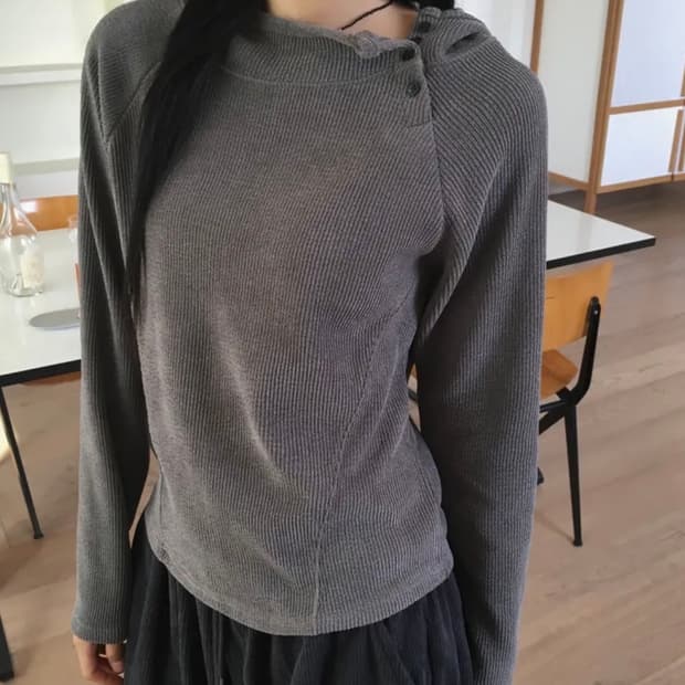 원더원더 바라클라바 골지 후드 티셔츠