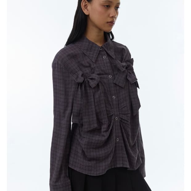 밀로 우먼 Ribbon Tie Shirt [Vintage Purple]