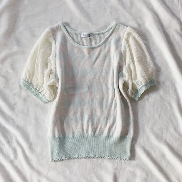 민트핑크 아가일 니트 로걀탑 히메갸루 유일매물