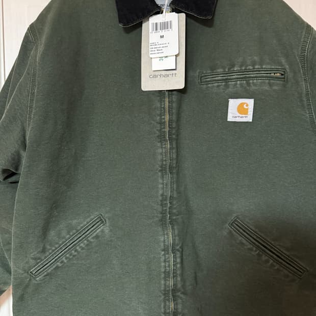 칼하트 WIP OG 디트로이트 자켓 올리브 블랙 스톤 캔버스 - 윈터